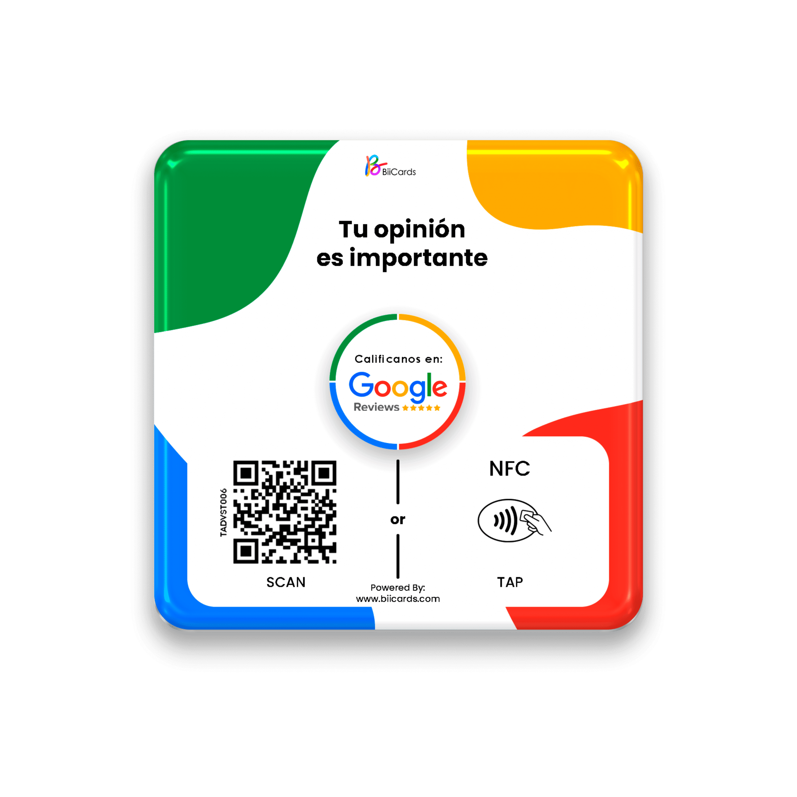 Placa adhesiva con NFC y código QR para reseñas de Google