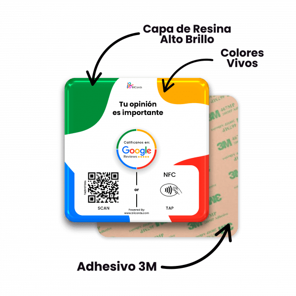 Placa adhesiva con NFC y código QR para reseñas de Google