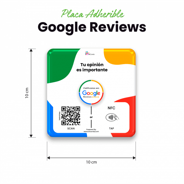 Placa adhesiva con NFC y código QR para reseñas de Google