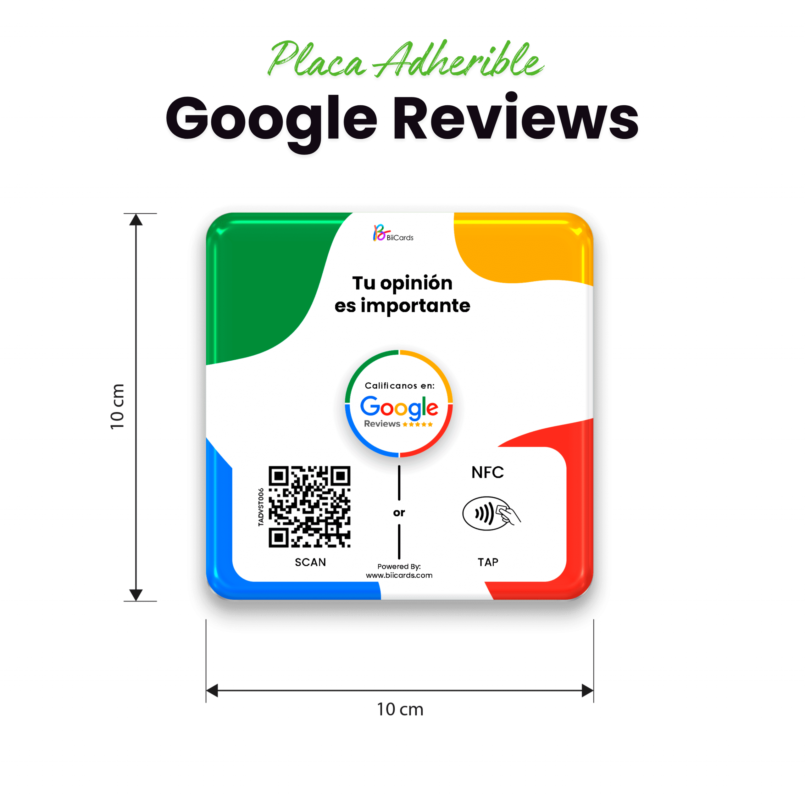 Placa adhesiva con NFC y código QR para reseñas de Google