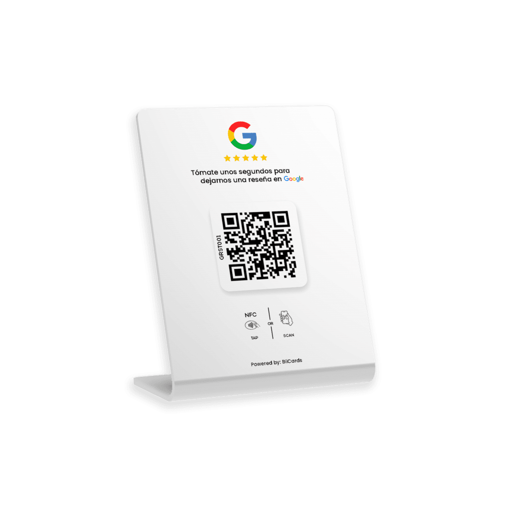 Banner de escritorio para reseñas de Google Maps con NFC y QR