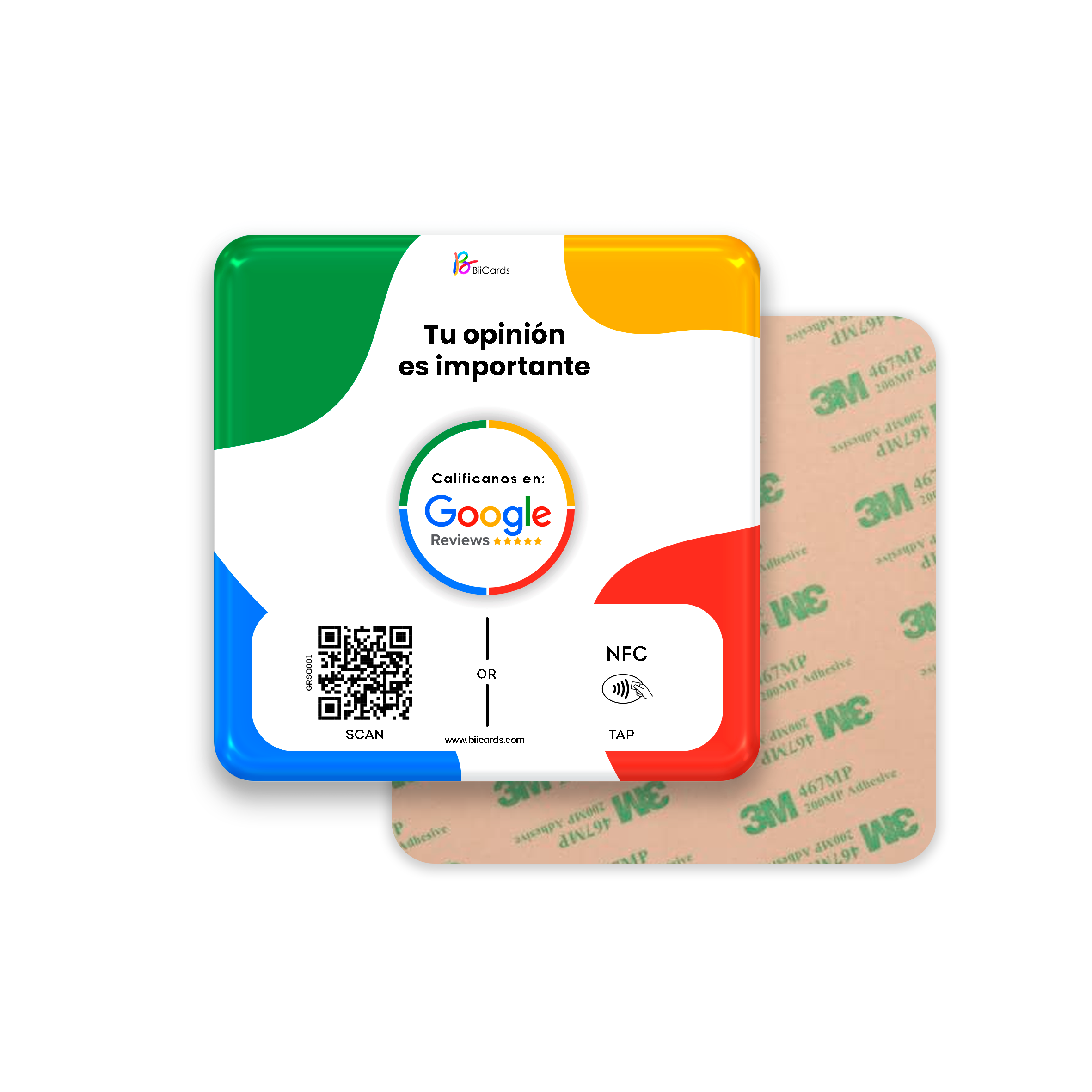 Placa Adherible NFC + QR para reseñas de Google Maps