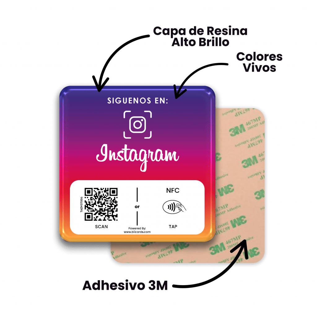 Placa Adherible para Instagram NFC + QR