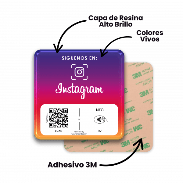 Placa Adherible para Instagram NFC + QR