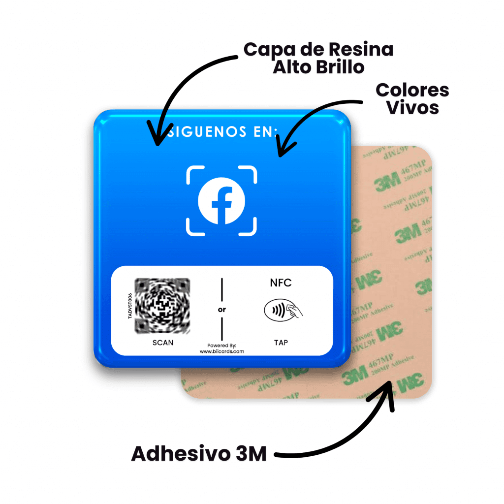 Placa Adherible para Facebook con NFC y QR