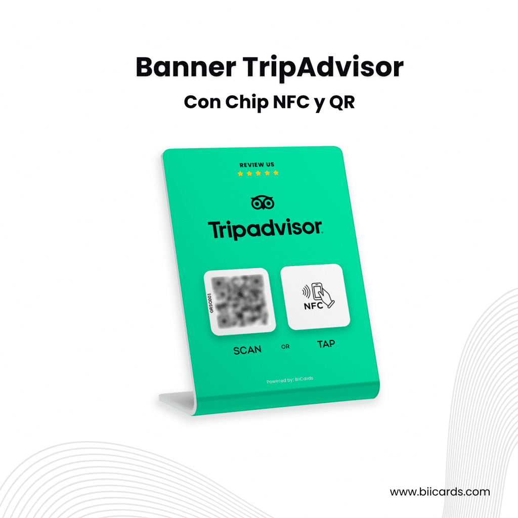 Banner de mosrador de reseñas en TripAdvisor NFC + QR