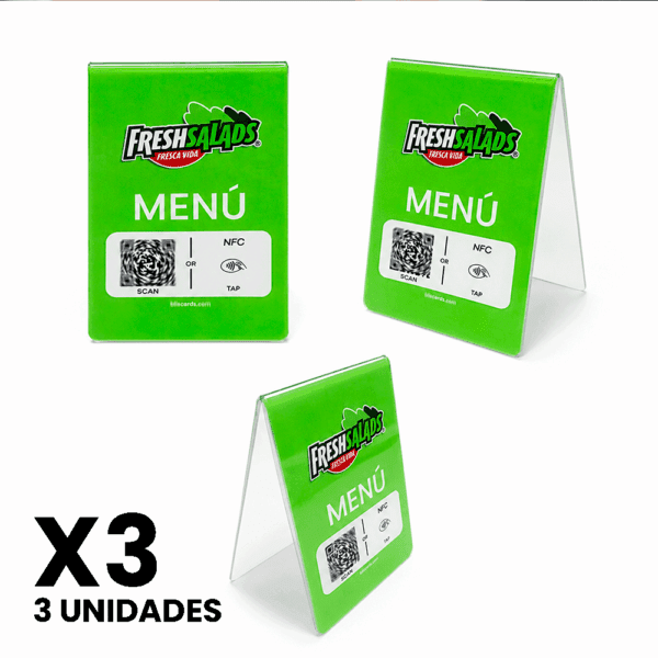Kit 3 Menús Acrílicos con NFC y QR