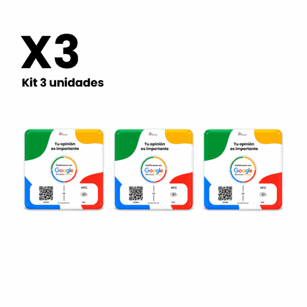 Kit 3 Placas Adheribles NFc y QR Google Reviews