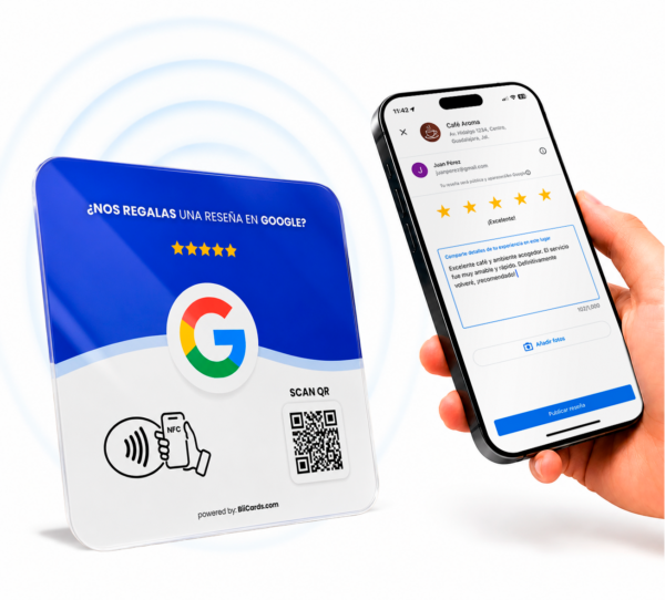 Placa de Acrílico para reseñas de Google con NFC y QR